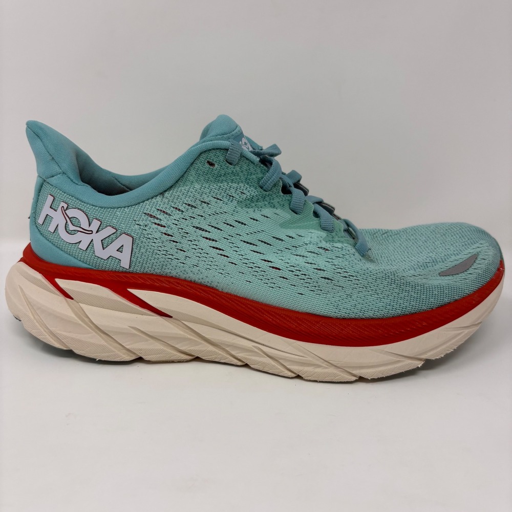 Hoka Clifton 8 Womens Size 6 Blue Red Athletic Running Shoes Sneakers
